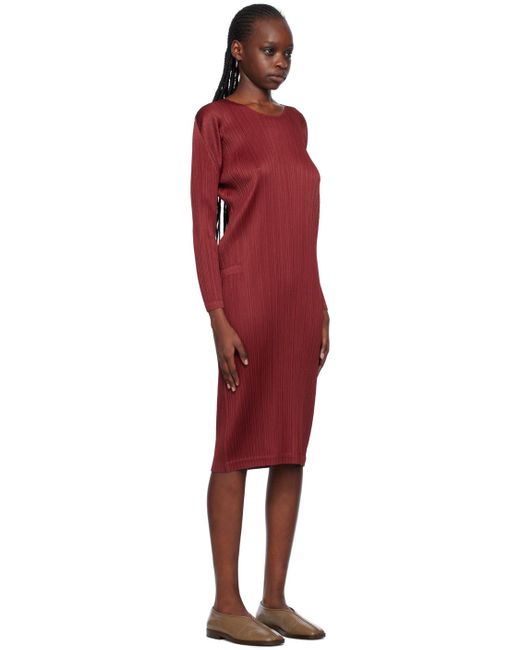 Pleats Please Issey Miyake Red Monthly Colors November Midi Dress