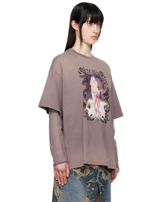 Acne パープル レイヤード プリントTシャツ Multicolor