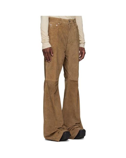Rick Owens Natural Temple Bolan Bootcut Suede Pants for men