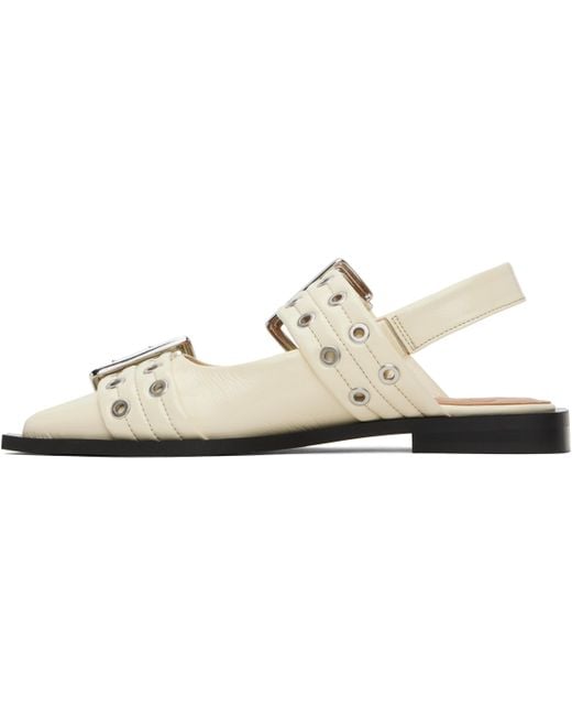 Ganni オフホワイト Feminine Buckle フラットシューズ Black