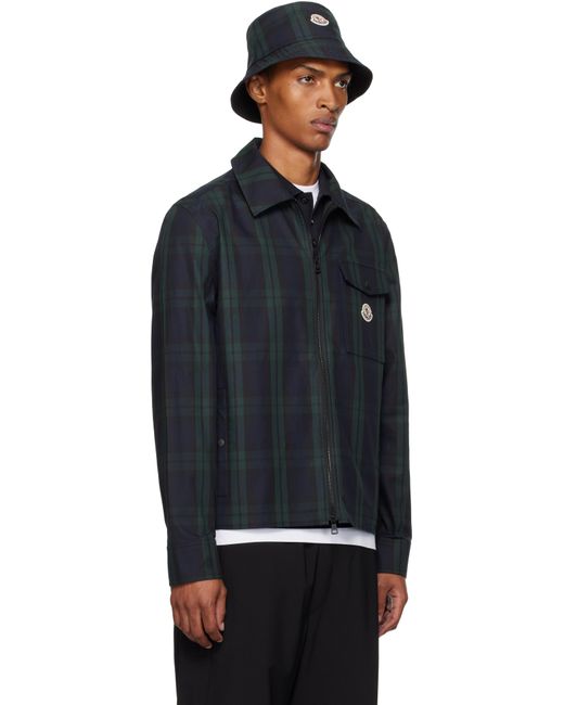 メンズ Moncler ブラック＆グリーン チェック コットン ギャバジン シャツ Black