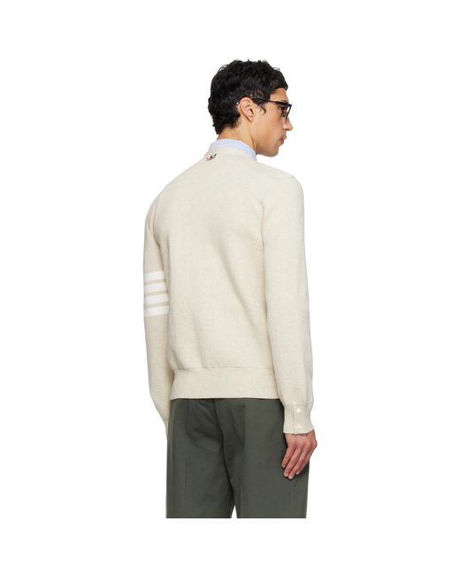 Thom Browne Natural Cotton Crepe 4-Bar Milano Stitch Cardigan for men