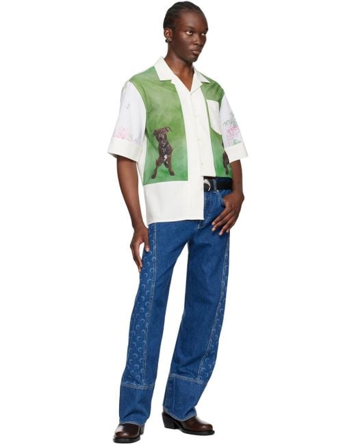 MARINE SERRE Green Regenerated Household Linen Calendar Shirt for men