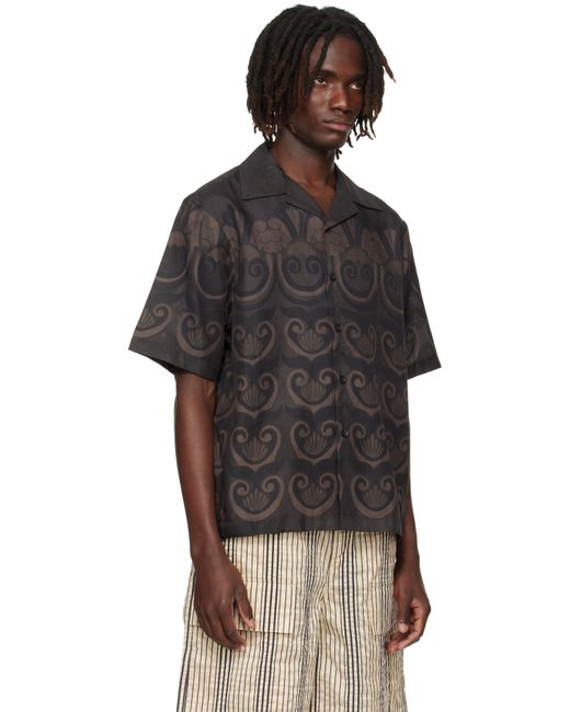 Commas Black Painted Shell Silk Camp Collar Shirt for men