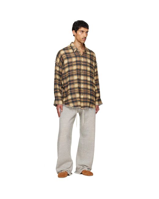 R13 Brown Shredded Seam Drop Neck Shirt for men