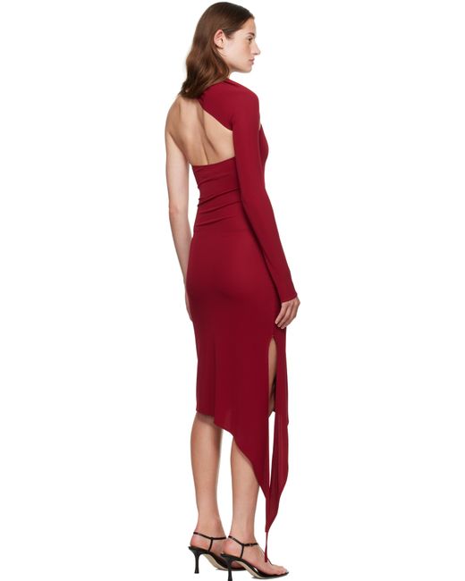 Courreges Red Burgundy One Shoulder Crepe Jersey Midi Dress