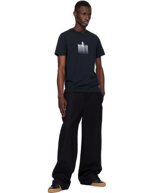 T-Shirt Bleu Marine En Coton À Logo À Effet Délavé Moncler pour homme en coloris Black