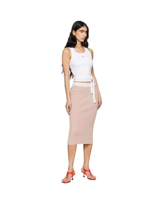 DIESEL Pink Ribbed Knit Contrast Waistband Midi Skirt