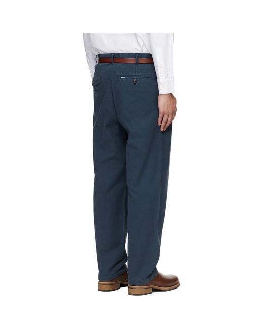 Barbour Blue Cotton Linen Relaxed Trousers for men