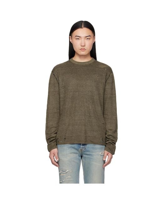 DIESEL Black Khaki Destroyed Linen Sweater for men