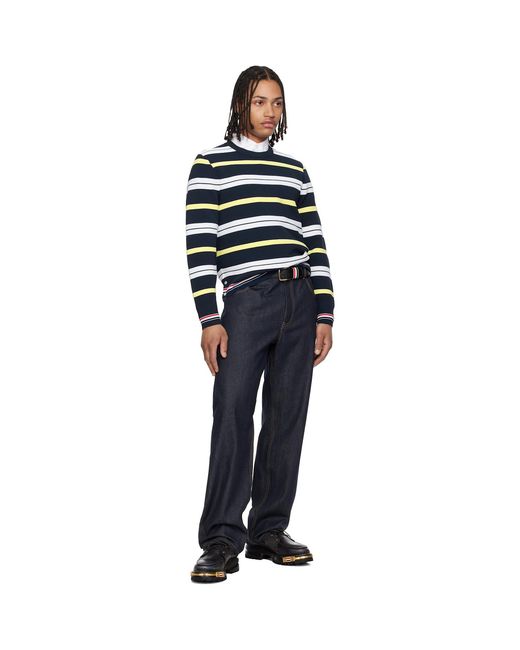 Thom Browne Black Variegated Rep Stripe Ottoman Stitch Crew Neck Sweater for men
