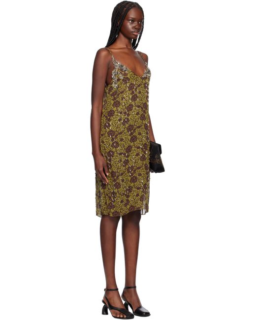 dries van noten beaded dress Beaded silk slip dress in green - Dries Van Noten