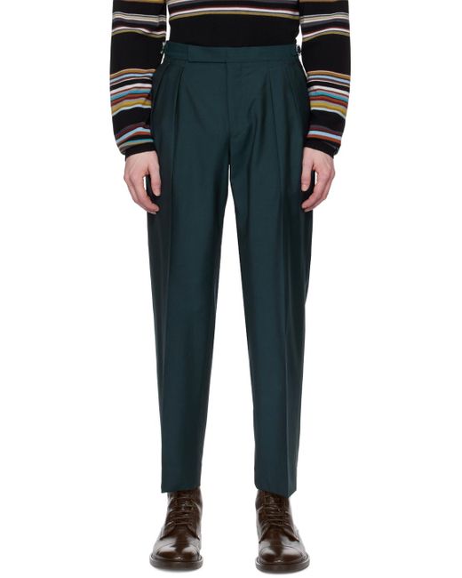 Paul Smith Black Green Pleated Trousers for men