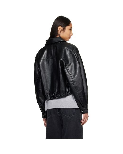 Agolde Black Dixon Recycled Leather Bomber Jacket