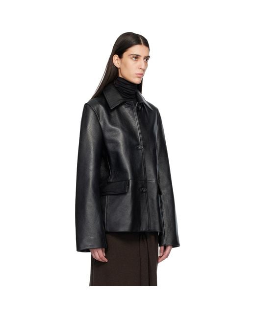 Totême Black Grained Leather Jacket