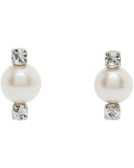 Simone Rocha Black Silver Mini Crystal Pearl Stud Earrings