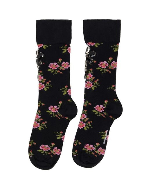 Simone Rocha Black Tiny Flower Jacquard Embellished Ankle Socks