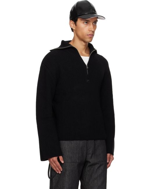 メンズ Courreges ブラック リブ ウール トラッカー セーター Black