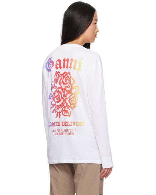 Ganni White Printed Long Sleeve T-shirt