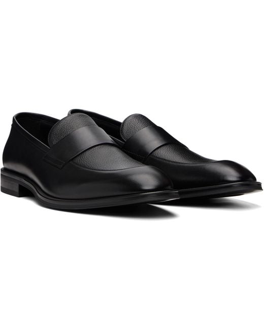 Boss Black Plain Penny Trim Leather Loafers for men