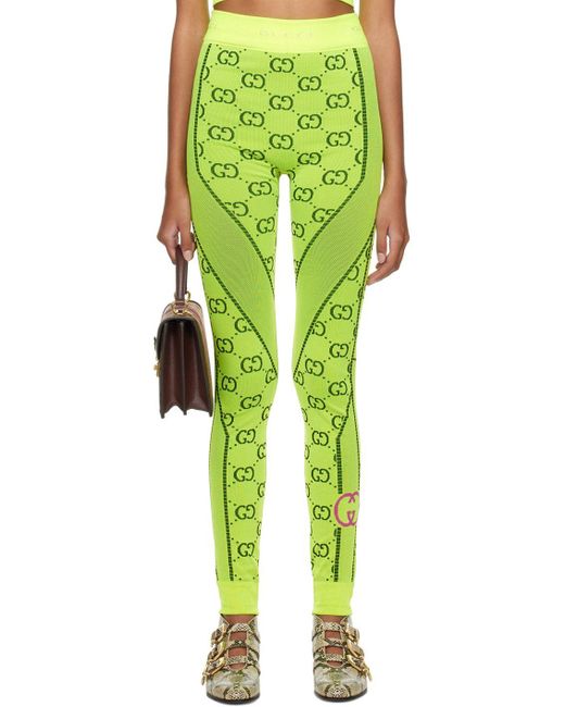 Gucci Synthetic Yellow gg leggings in Green Lyst