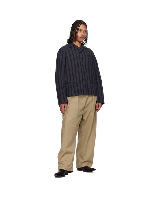 Maison Margiela Blue Cotton Striped Overshirt for men