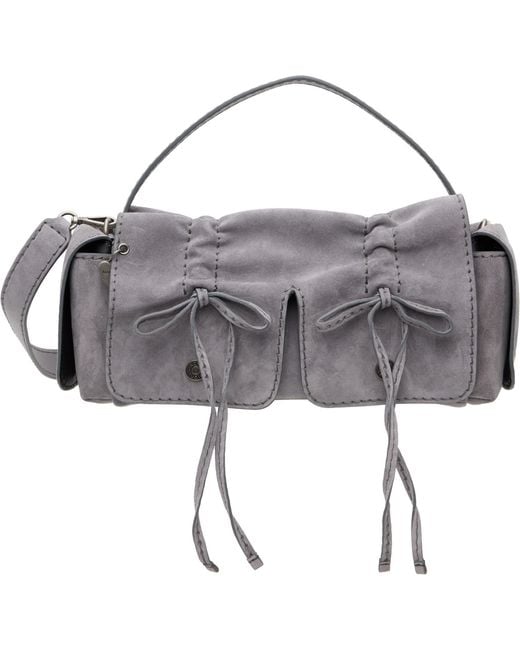 Acne Gray Multipocket Suede Shoulder Bag