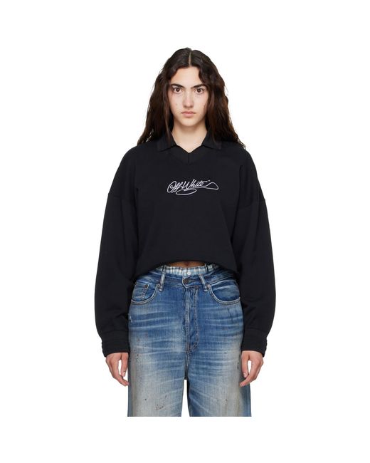 Off-White c/o Virgil Abloh Black Embroidered Script Crop Polo