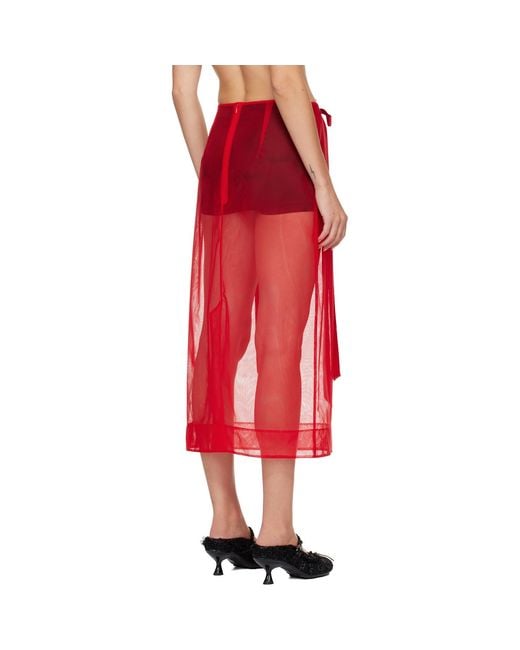 Simone Rocha Red Sheer Bow Ribbon Pencil Midi Skirt