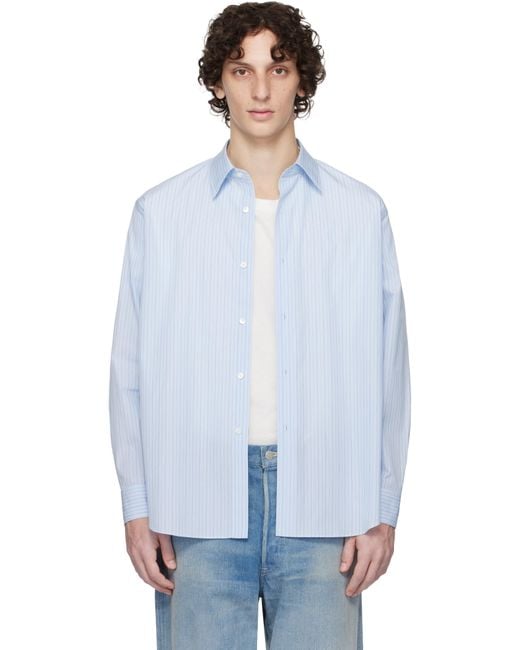 メンズ Auralee ブルー Suvin High Count Cloth ストライプ シャツ Blue