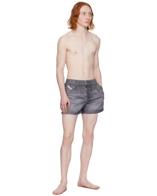 DIESEL Gray Bmbx-ken-37 Denim-print Swim Shorts for men