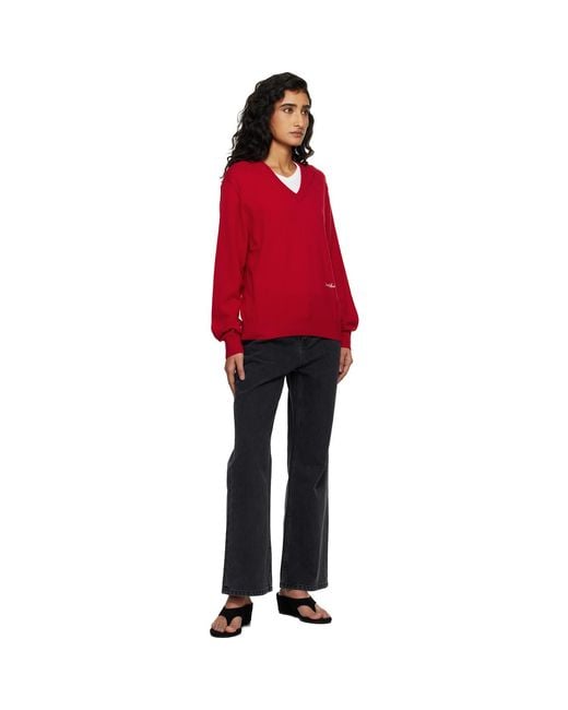 DUNST Red Soft V-Neck Sweater