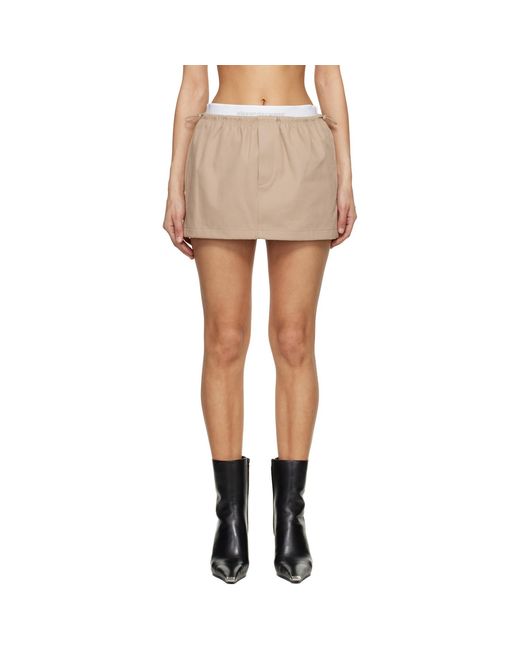 Alexander Wang Black Taupe Logo Elastic Mid-Rise Miniskirt