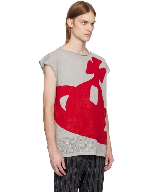 Vivienne Westwood Red Intarsia Pixel Orb Tank Top for men