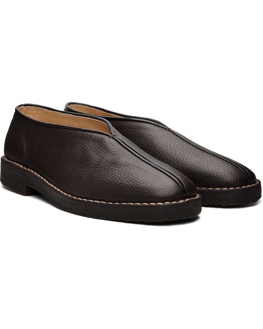 Lemaire Black Piped Crepe Slipper Loafers for men