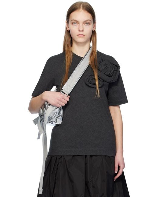 T-shirt gris à appliqués floraux Simone Rocha en coloris Black