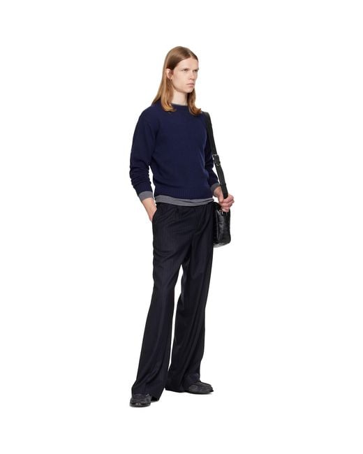 TONYWACK Blue Wool & Silk Layered Sweater for men