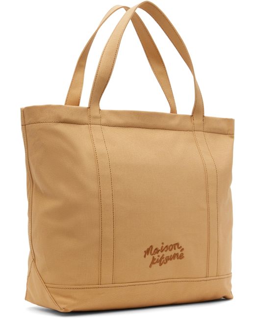 メンズ Maison Kitsuné タン ラージ フォックスヘッド トートバッグ Brown