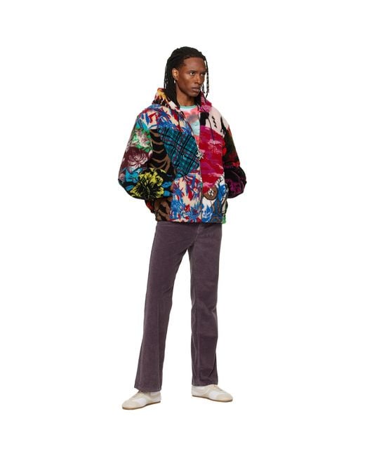 Chopova Lowena Red Patchwork Oversized Hooded Fleece Jacket for men