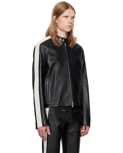 メンズ Courreges &ホワイト コントラスト バイカー レザージャケット Black