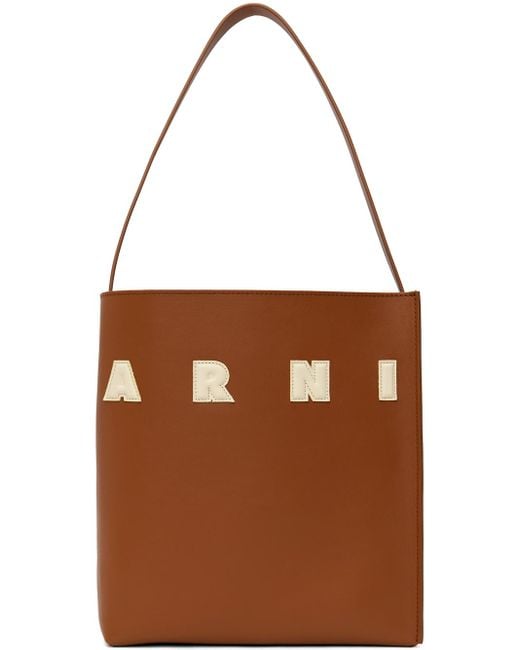 Marni Brown Small Leather Museo Patches Tote