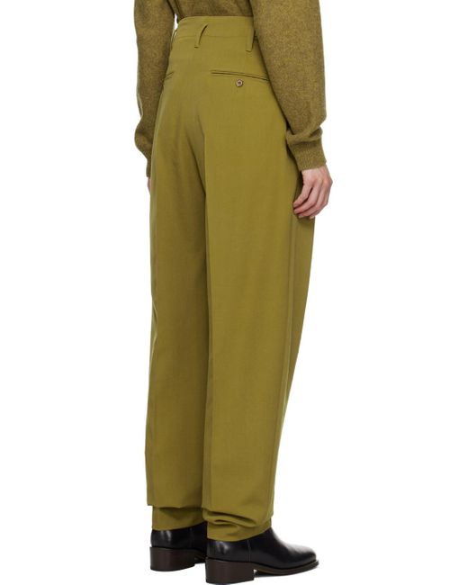 Lemaire Green Pleated Tapered Trousers