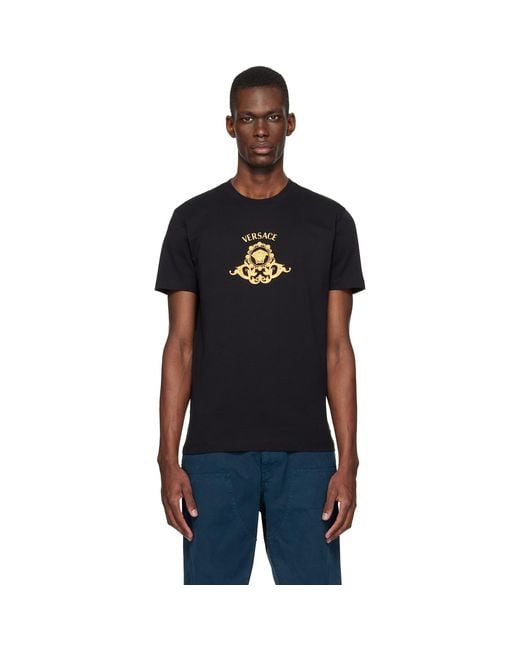 Versace Black Printed Cotton-Jersey Slim T-Shirt for men