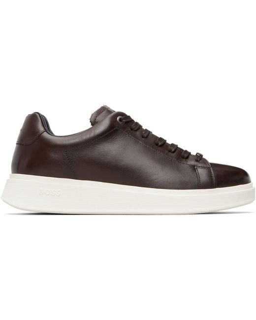 Boss Black Buffed Leather Sneakers for men