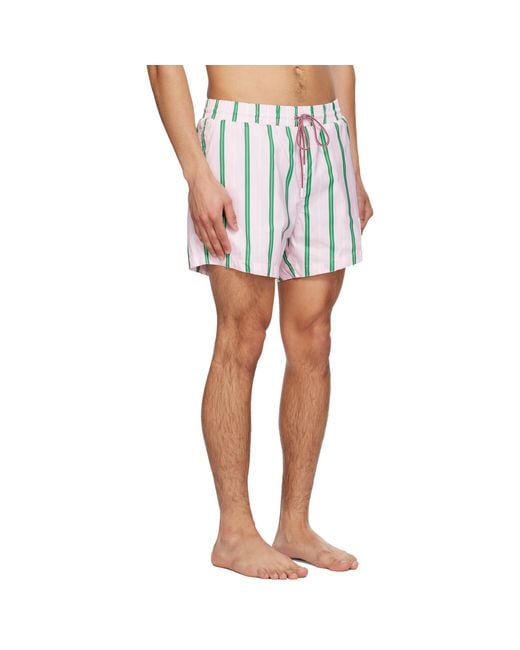 Thom Browne White Drawcord Waist Stripe Print Swim Shorts for men