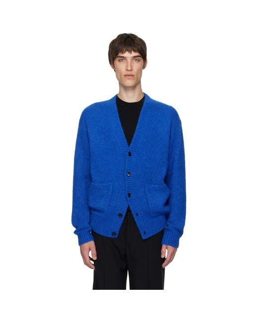 Dries Van Noten Blue Alpaca Cardigan for men