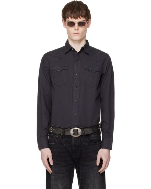 RRL Black Slim Fit Twill Western Shirt for men