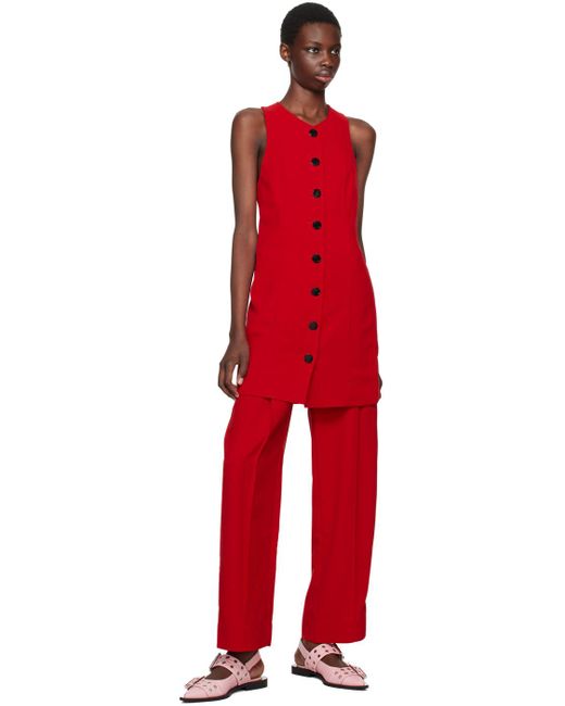 Ganni Red Twill Suiting Trousers