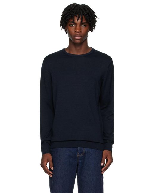 Sunspel Blue Navy Crewneck Sweater for men