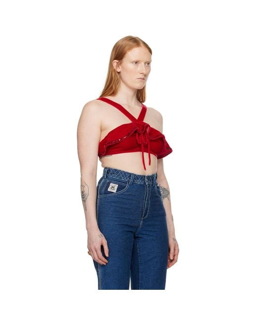 Bode Blue Red Ruffle Bra